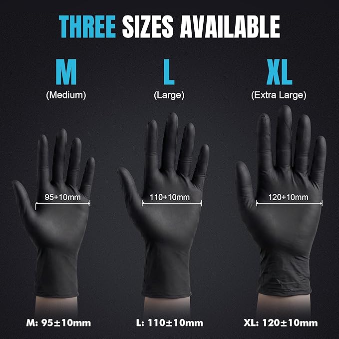5 Mil Black Nitrile Gloves, Disposable Gloves Latex Free Powder Free Rubber Gloves for Cleaning Tattoo 1000PCs