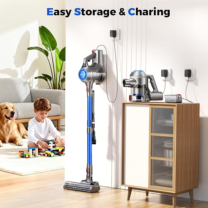 UML0 Cordless Vacuum Cleaner, 40Kpa Powerful Suction Stick Vacuum Cleaners for Home, 45 Mins Runtime, 1.6L Dust Box, Anti-Tangle, 8-in-1 Rechargeable Vacuum for Hardwood Floor,Carpet,Pet Hair