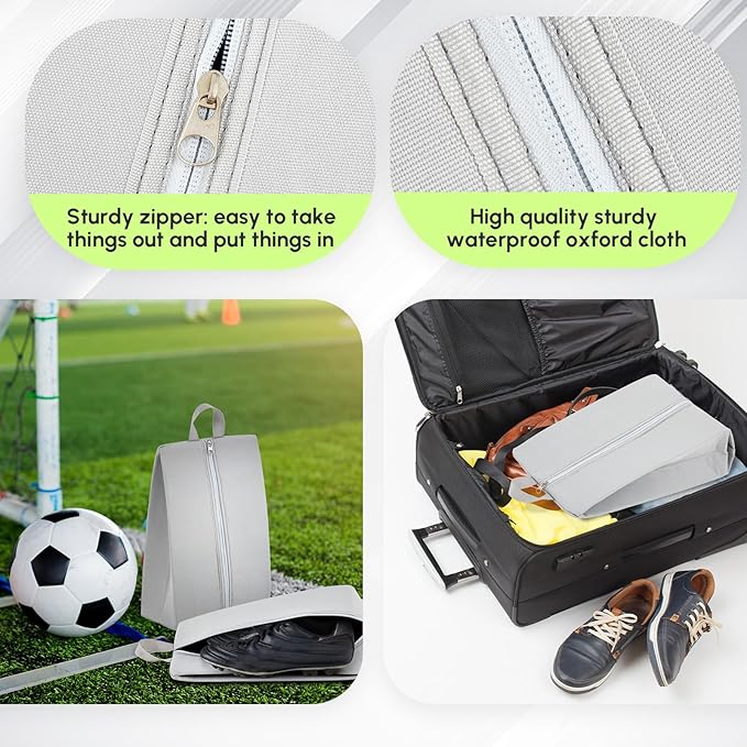 Leinuosen 4 Pcs Smell Proof Cleat Bag for Sport, Odor & Water Resistant, Soccer Football Baseball Golf Shoe Bag with Active Carbon Fabric for Gym & Travel, Fits up to Us Size 14 (Gray)