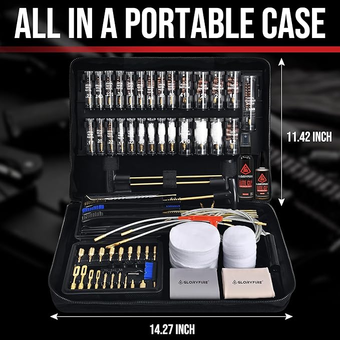 GLORYFIRE Universal Gun Cleaning Kit for Handgun Shotgun & Pistol,Elite Gun Cleaning Set with High-end Brass Brushes, Mops, Jags, Reinforced Rods and Gun Cleaning Snake&Ropes