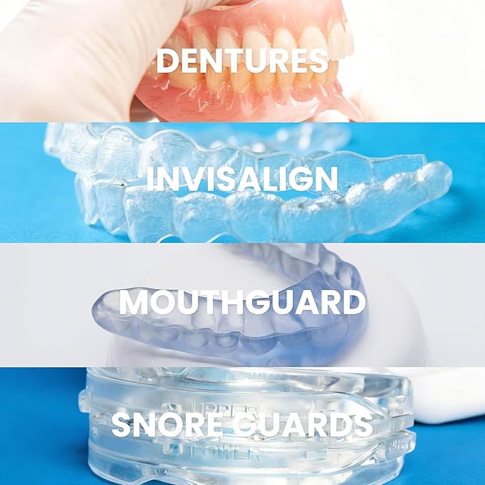 Denture Bath Case and Retainer Case, Denture Bath Cup for Invisalign Retainers Mouthguards Dentures Cleaner Kit with Strainer Spill-Free Portable Retainer Cleaner Case by M3