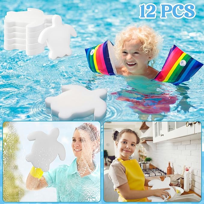 12 Pcs 12 × 12 Inch Sponge for Hot Tub, Turtle Pool Sponge Oil Absorber for Spa Swimming Pool Oil Absorbing Cleaning Accessories