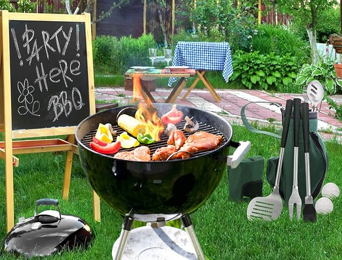 POLIGO Safe Wire Grill Brush and Scraper Bundle with 7PCS Golf-Club Style Grill Tools Kit with Rubber Handle - Premium Grill Accessories for Outdoor Grill Ideal Christmas Birthday Gifts for Men Dad