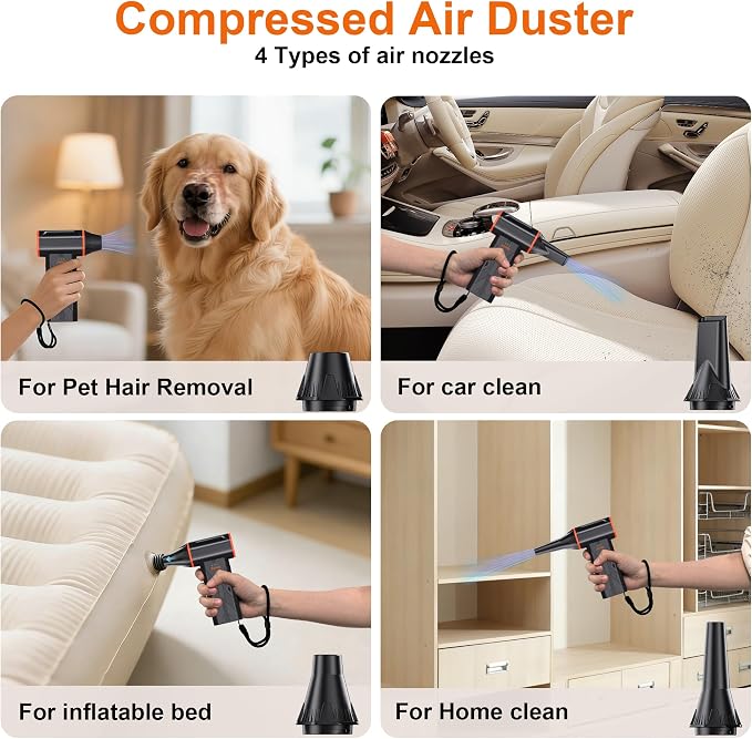 F32 Compressed Air Duster-150000RPM Super Power Electric Air Duster, 3-Speed Adjustable Rechargeable Mini Blower,for PC Keyboard Cleaning, Leaves,Computer, Vacuum Storage Bag.