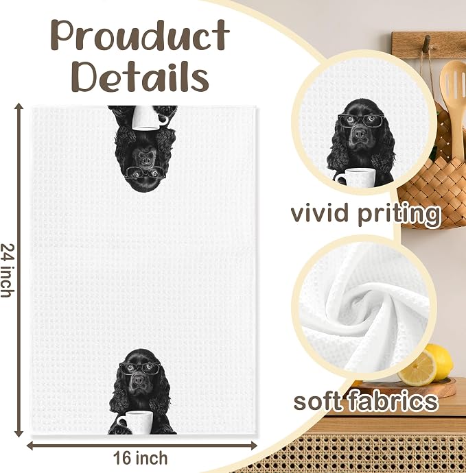 Funny Cocker Spaniel Kitchen Towels, Dog Kitchen Accessories, Dog Chef Gifts for Women Decorative Hand Towels for Kitchen Decor, Coffee Lovers Gifts Dish Tea Towel, 16x24 Inch