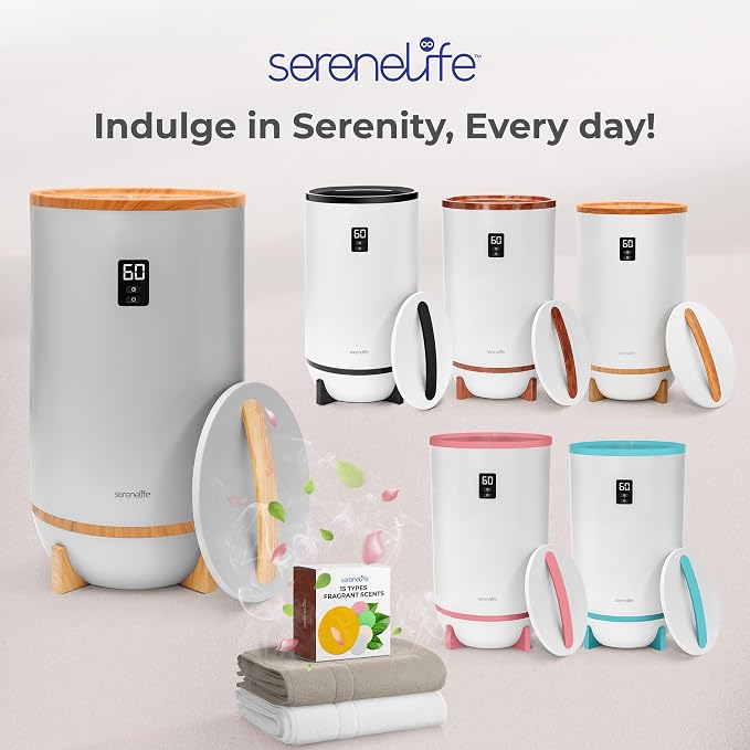 SereneLife Towel Warmers Bucket, with Customized Fragrance for Spa and Bathroom, Luxury Towel Heater Gifts for Him & Her, Auto Shut off, Fits 2 large Towels, Blankets, Bathrobes, PJ's (Grey)