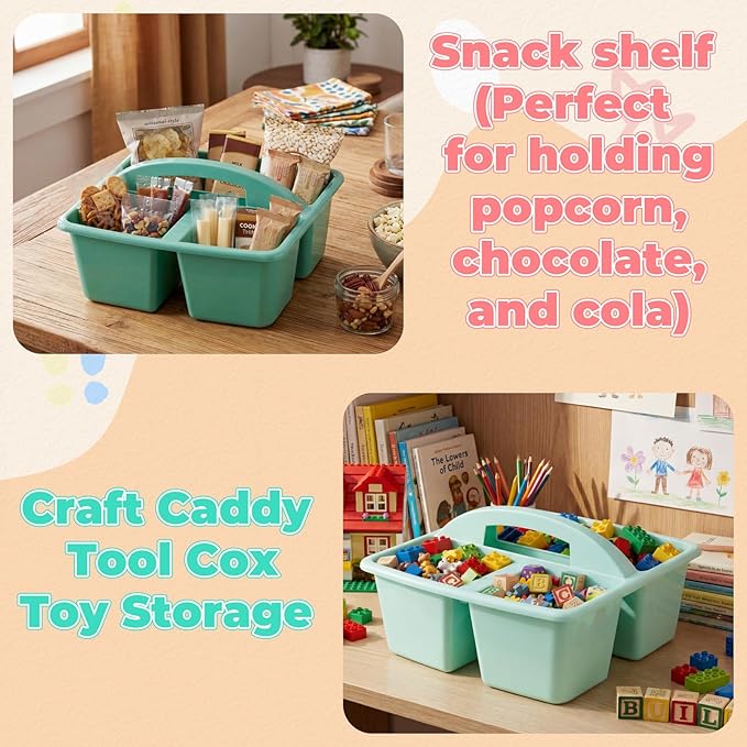 Kathfly 6 Pack Multipurpose Compartment Caddy, Plastic Storage Boxes with Handle, Assorted Colors Table Caddies Organizer for Classroom Office School Home Shower Supplies (Morandi Color)