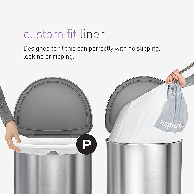 simplehuman Code P,Dispenser Pack Custom Fit Liners,Drawstring Trash Bags,50-60 Liter / 13-16 Gallon,White,100 Count (Pack of 2)