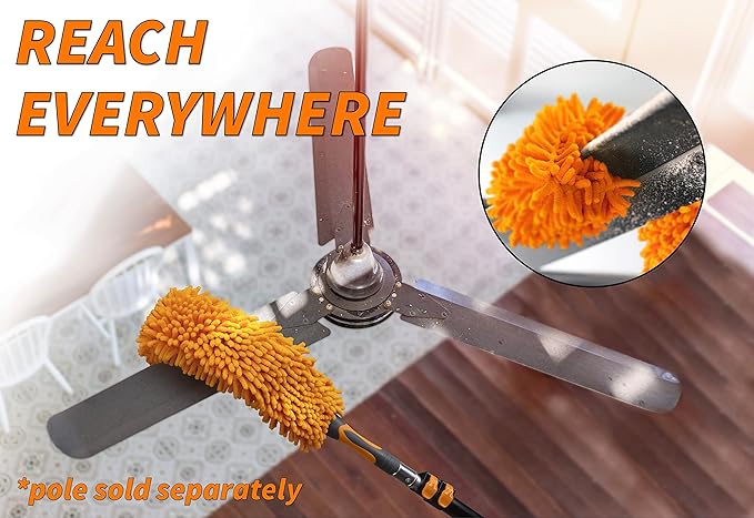 1.5-to-5 ft Flexible Fan Duster for Ceiling Fan with Extension Pole (11+ Foot Reach) // Microfiber Ceiling Fan Blade Cleaner // Washable Fan Brush and Telescopic Pole // Best Flex-and-Stay Dusting Kit