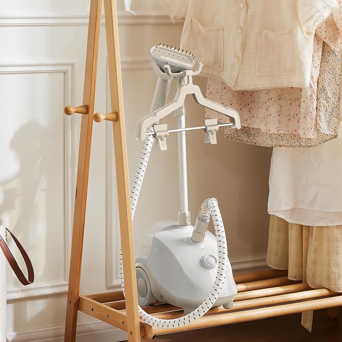 1500W Standing Garment Steamer - 45s Fast Heat-Up, 55 Min Steam Time, 1.7L Tank, with Wheels (Light Grey)