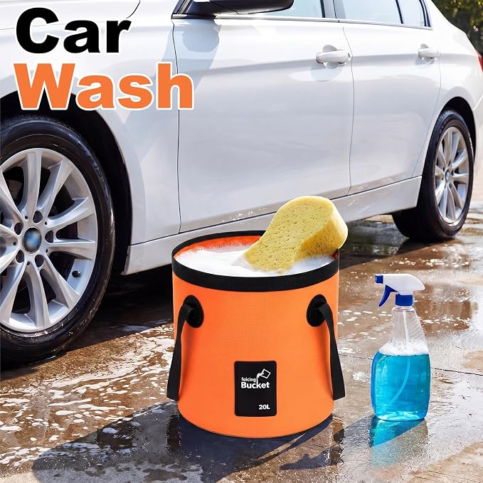 5 Gallon 4 Pack Collapsible Bucket, Foldable Water Bucket with Handles, Portable Camping Buckets for Fishing, Hiking, Cleaning, Outdoor & Travel Use (Orange)