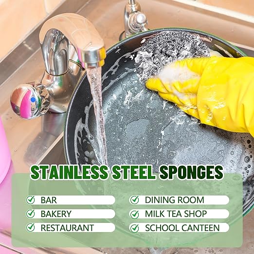 Honeydak 5 Pack Stainless Steel Scourers Steel Wool Scrubbers Bulk Separately Packaged 2.5 Inch, 15 Gram Metal Scourers Sponges Wire Scouring Pad for Stove Pot Pan Oven Kitchen Restaurant(Classic)