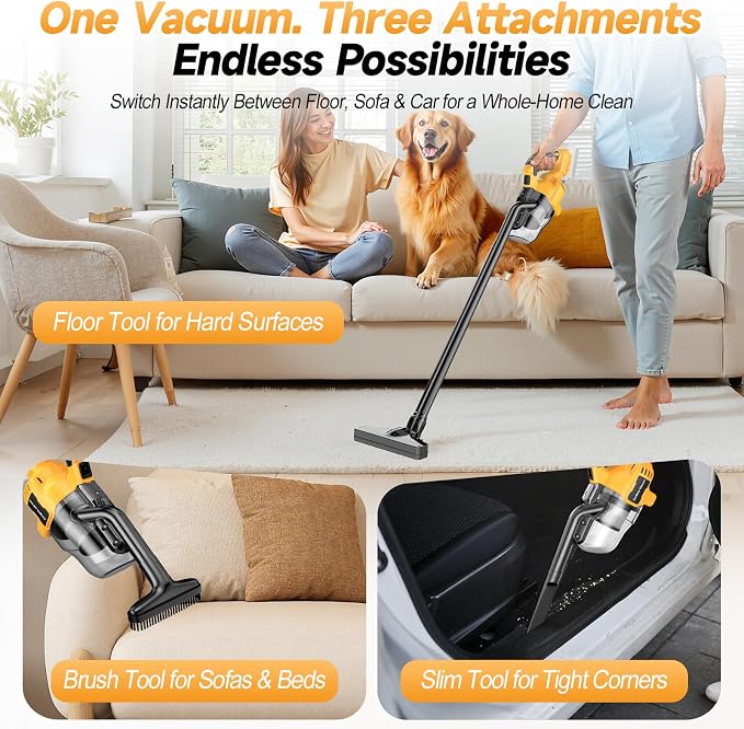 Cordless Handheld Vacuum Cleaner Compatible with DeWalt 20V Battery, 16000Pa Strong Suction, 2 HEPA Filters & 4 Nozzles, Lightweight Portable Vacuum for Car, Home, Garage โ Tool Only