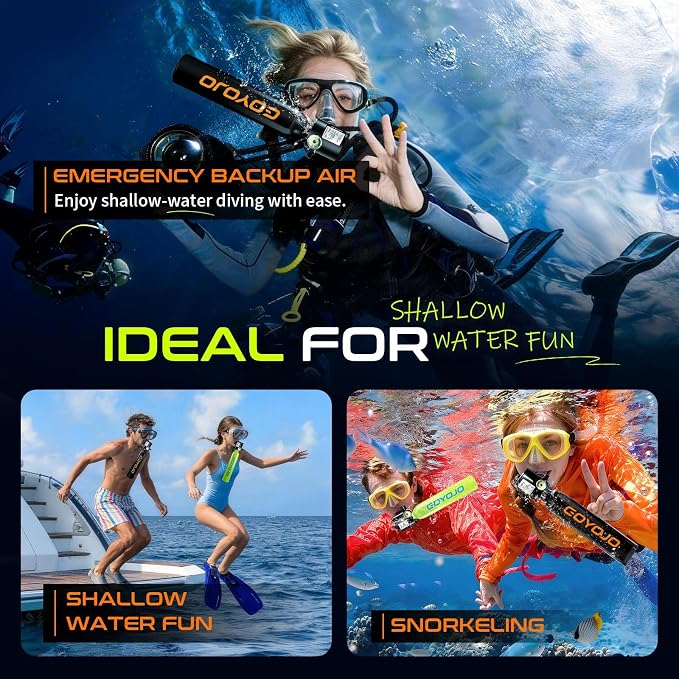 GOYOJO Mini Scuba Tank, Portable Diving Lung Air Tank with DOT Certified, Refillable Emergency Backup Pony Bottle for Snorkeling, Underwater Breathing, Training