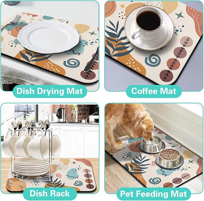Dish Drying Mat for Kitchen Counter Matt, 2PCS 31.5"x17" Dish Drainer Mat & 24"x5.5" Sink Splash Guard, Super Absorbent Non-slip Rubber Backed