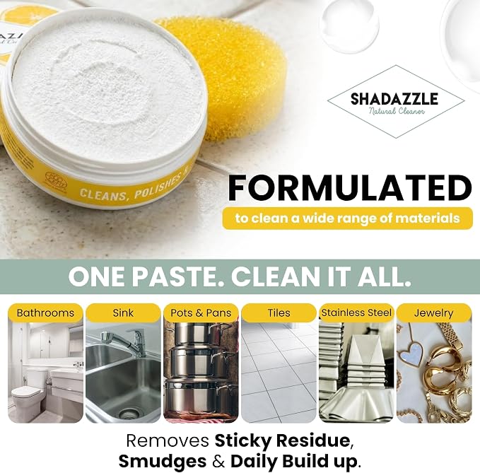 Shadazzle Natural All Purpose Cleaner and Polish, 3 Pack Lemon Scent | Clean & Polish Surfaces, All Natural Ingredients, Easy to Rinse, For Kitchen, Bathroom, Tiles, Glass, Sink, Stainless Steel
