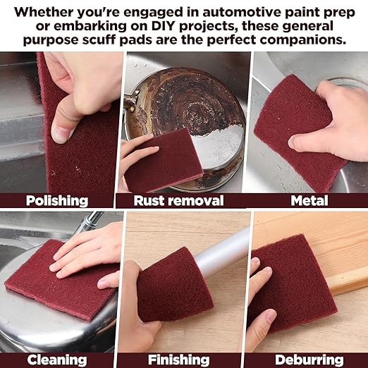20 Pack 7447 General Purpose Scrub Pad - Maroon, 6" X 9" Abrasive Finishing Pad for Paint Prep, Scuffing, Scouring, Sanding, Adhesion Scratch