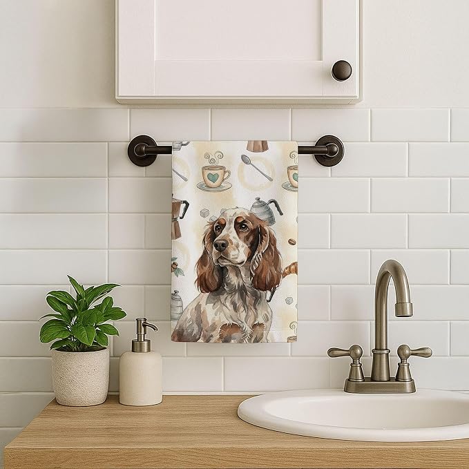 Caroline's Treasures Liver Roan English Cocker Spaniel Coffee Bar Kitchen Towel Velour Plush Front and Cotton Loop Back Machine Washable