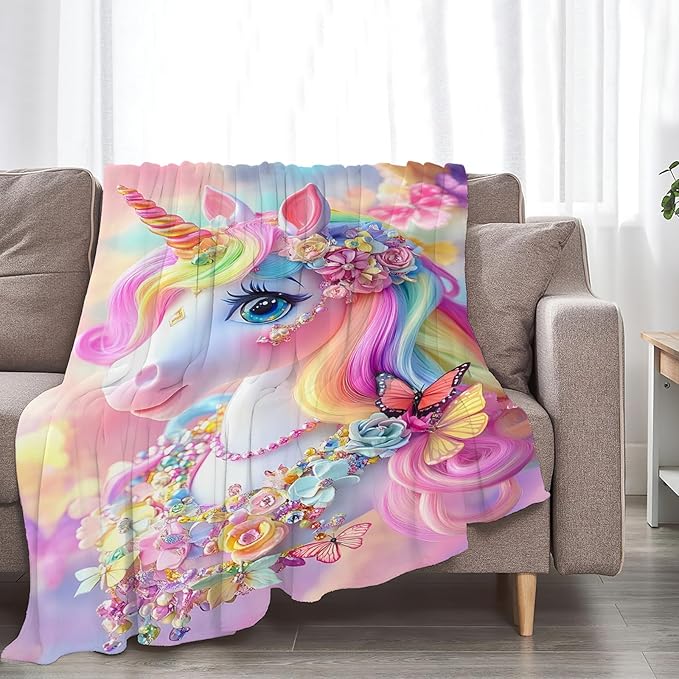Tijuboni Pink Unicorn Throw Blanket Unicorn Gifts for Girls Women Boys Men Kids Adults Soft Flannel Fleece Blanket for Couch Sofa Bed Home Decor 60"x80"