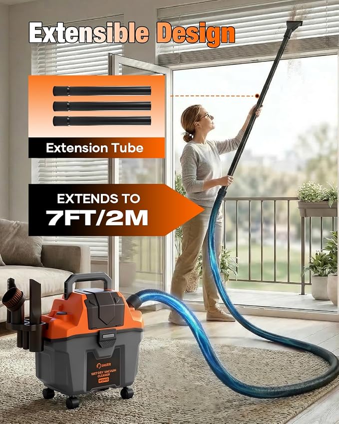 Saker Cordless Wet and Dry Shop Vacuum 17kPa 2.6 Gallon Portable Shop Vacuum Cleaner with Storage Rack, 2×4.0Ah Batteries, Strap, HEPA Filter, 3-in-1 Small Shop Vac for Car, Garage, Workshop