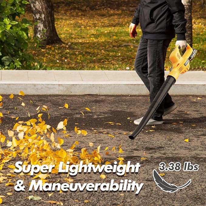 Leaf Blower Cordless with 2 Batteries and Charger, 21V Electric Leaf Blower with 2 Speed Modes, 2.0Ah Lightweight Battery Powered Blowers for Lawn Care, Patio, Blowing Leaves