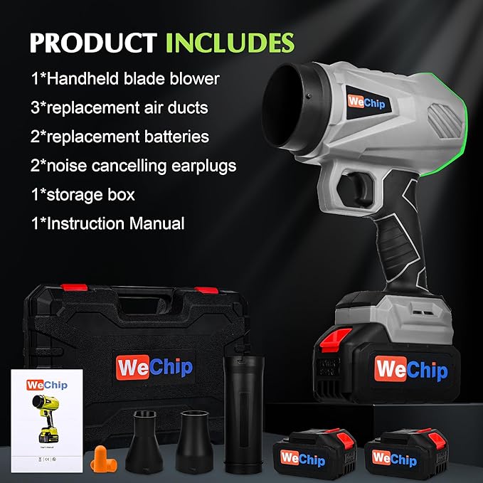 Wechip Cordless Leaf Blower 2 Batteries - 3 Adjustment Air Tubes,Handheld Jet Fan Air Blower for Cleaning Yard/Car/Indoor(Silver)