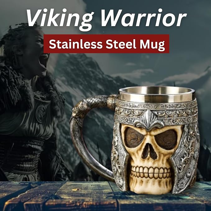 Rite Edge Knight Skull Mug 500-600ml - Resin & Stainless Steel - Unique Medieval Design - Handcrafted Skull Mug - Ideal for Collectors and Fans of Knights and Medieval Fantasy