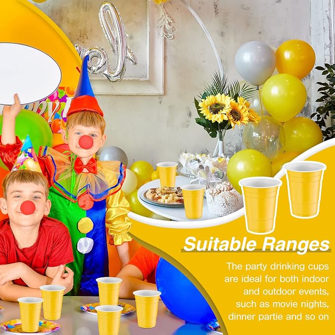 Lounsweer 100 Pcs 16 oz Disposable Party Cups Plastic Heavy Duty Drinking Water Cups for Birthday Baby Shower Wedding BBQ Picnic Party Supplies(Yellow)