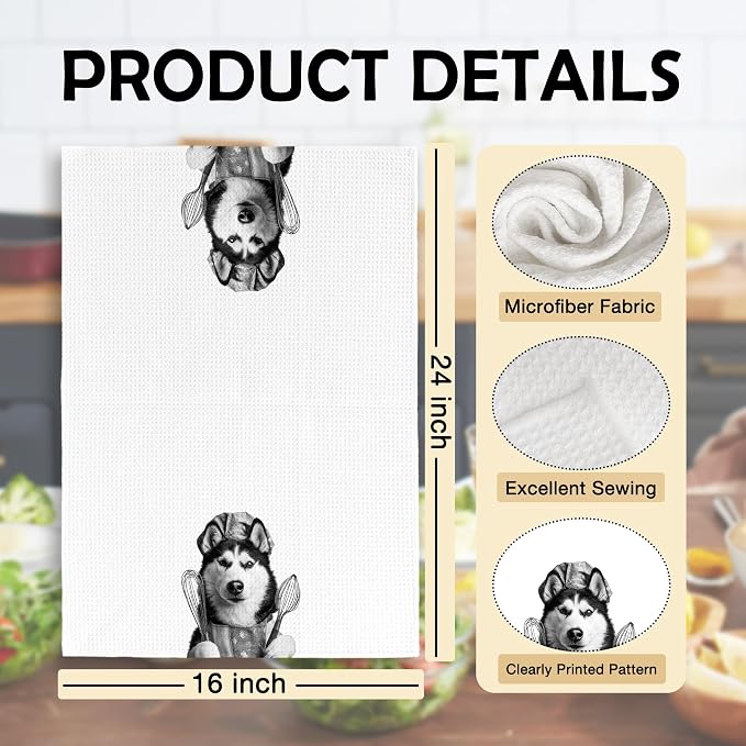 Funny Chef Siberian Husky Kitchen Towels Set of 2, Husky Lovers Gifts Dish Tea Towels for Kitchen, Dog Mom Dad Lovers Owner Gifts Decorative Hand Towel, 16x24 Inch