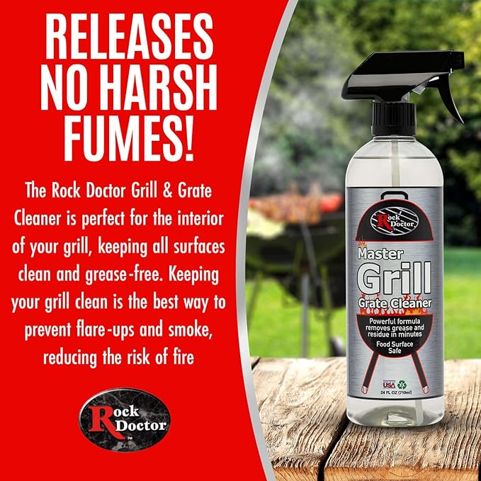 Rock Doctor Master Grill Grate Cleaner, 24 oz. Cleaning Spray for Drip Pans, Oven Grates, Smokers, and Components, Non-Abrasive Liquid Solution Removes Grease, Grime, and Dried Food – Pack of 1