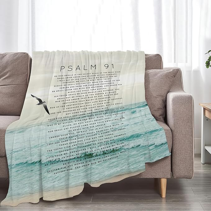 Tijuboni Psalm 91 Throw Blanket Christian Religious Gifts for Women Men Girls Boys Kids Adults Soft Flannel Fleece Blanket for Couch Sofa Bed Home Decor 60"x80"
