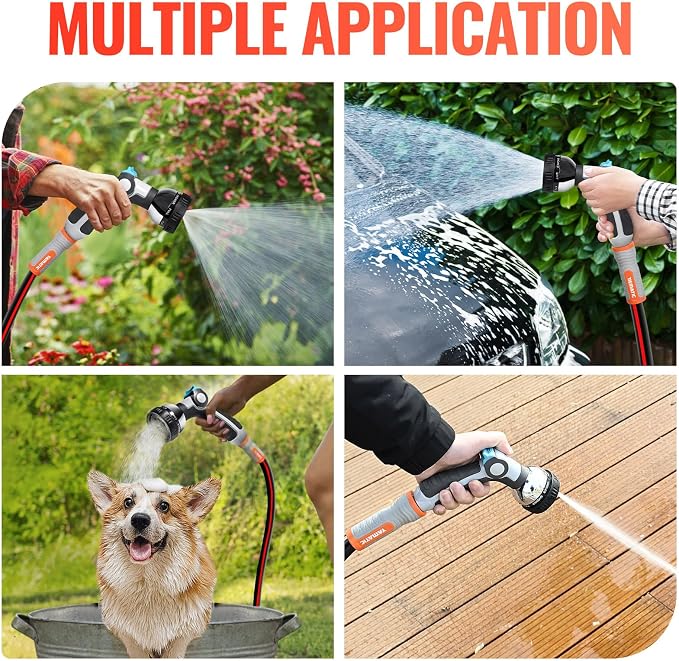 YAMATIC Garden Hose Nozzle, 8 Adjustable Spray Patterns,Heavy Duty Water Hose Nozzle with Thumb Control ON OFF VALVE,Ergonomic Grip for Watering Plants Lawn Washing Cars Cleaning Showering Pets,1 PCS