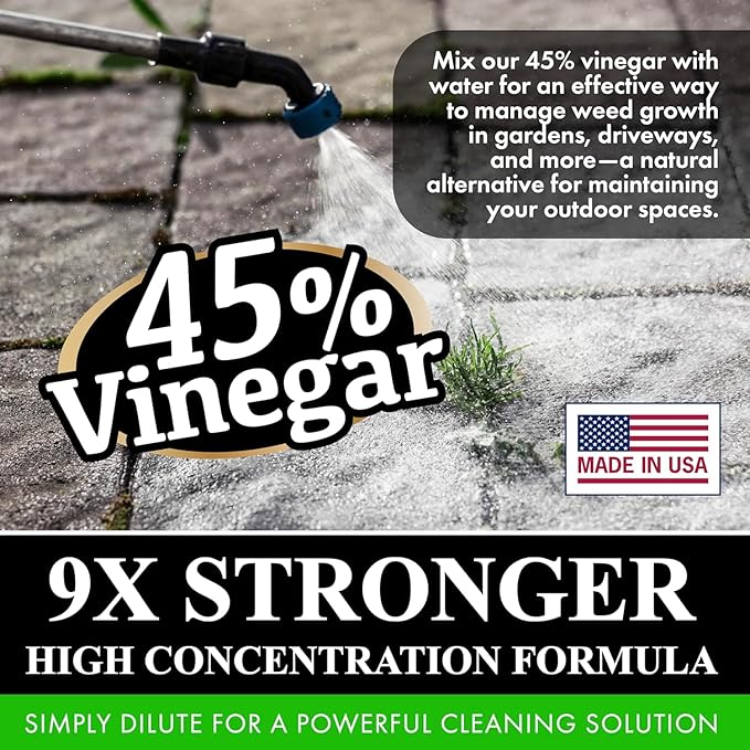 Nature's Freedom 45% Concentrated Vinegar, 1 Gallon with “How to Use Vinegar” Cleaning Book – Industrial Strength Multi-Purpose Cleaner