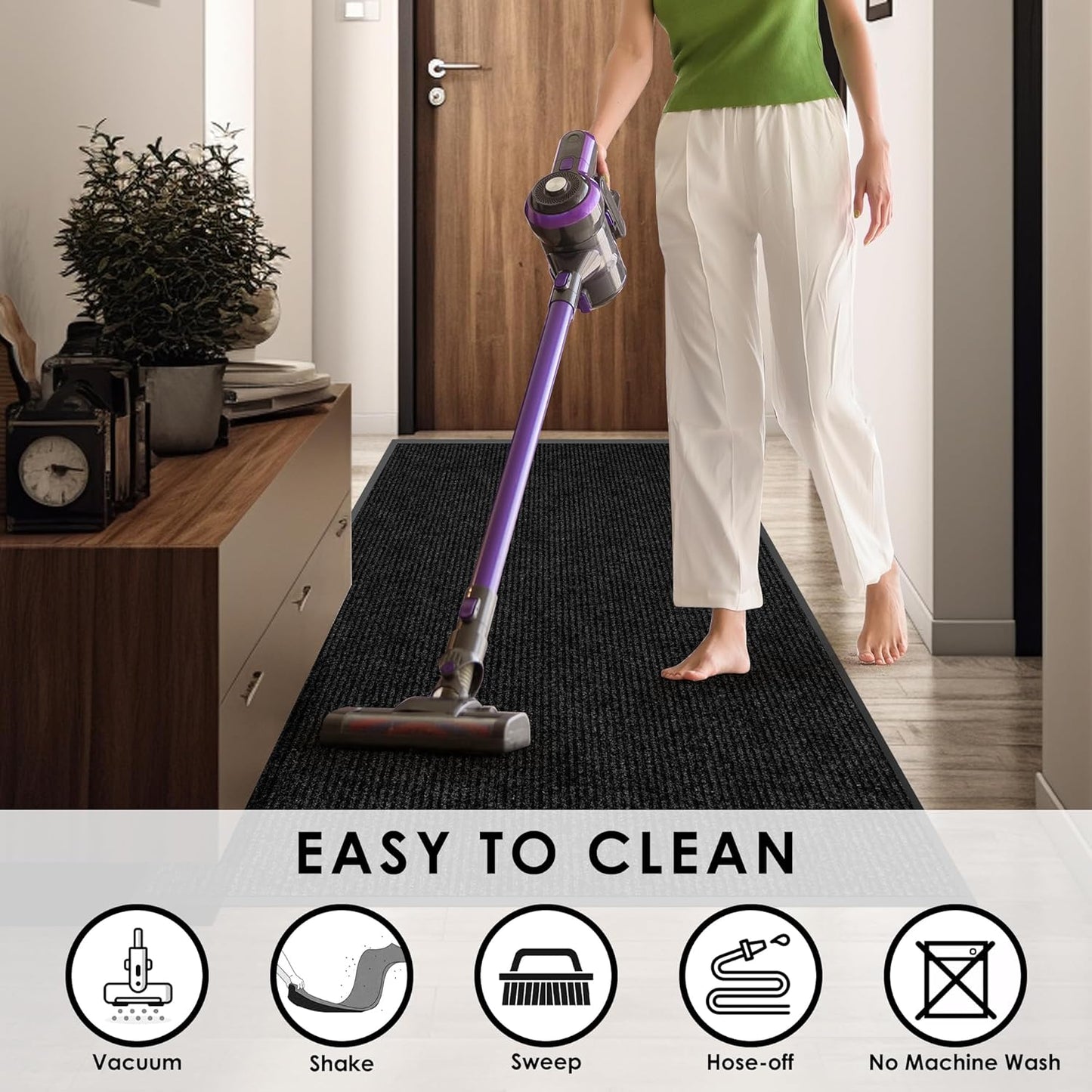 3′ x 42′ Front Door Mat Indoor Outdoor Entrance, Commercial Floor Mat Heavy Duty Dirt Trapper Entryway Doormat, Custom Size Non Slip Rubber Backing Welcome mat, Door Mat for High Traffic Area