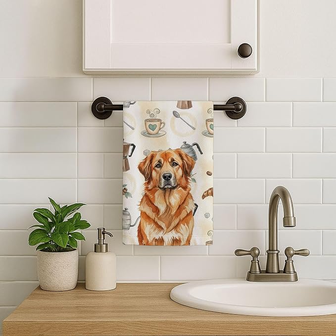 Caroline's Treasures Red Leonberger Coffee Bar Kitchen Towel Velour Plush Front and Cotton Loop Back Machine Washable