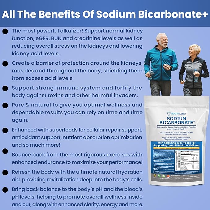 Organic Sodium Bicarbonate Alkaline Supplement For Alkalinity. Support Kidneys & Stomach Acid Neutralizer with Alkaline Superfoods. Sodium Bicarbonate Powder Kidney Immune Support Antacid Sports 2 LB.