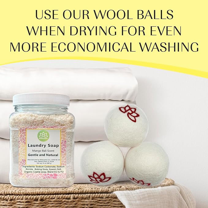 Natural Laundry Detergent Soap | Hypoallergenic Deep Cleaning Washing Powder | Eco-Friendly, Safe, and Effective BORAX, SODA ASH, EPSOM SALT, BAKING SODA and CASTILE SOAP (65 Loads) (Mango Bali)