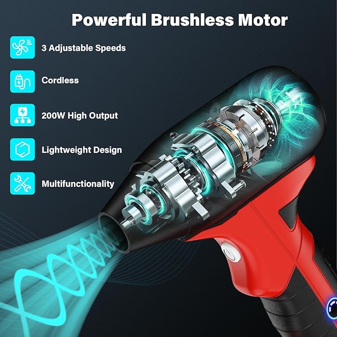Cordless Leaf Blower Compatible with Milwaukee M18 18V Battery, 130000RPM Brushless Motor, 4‑Speed Jet Dry Blower & Air Duster for Leaves Dust Snow Lawn Patio Cleaning