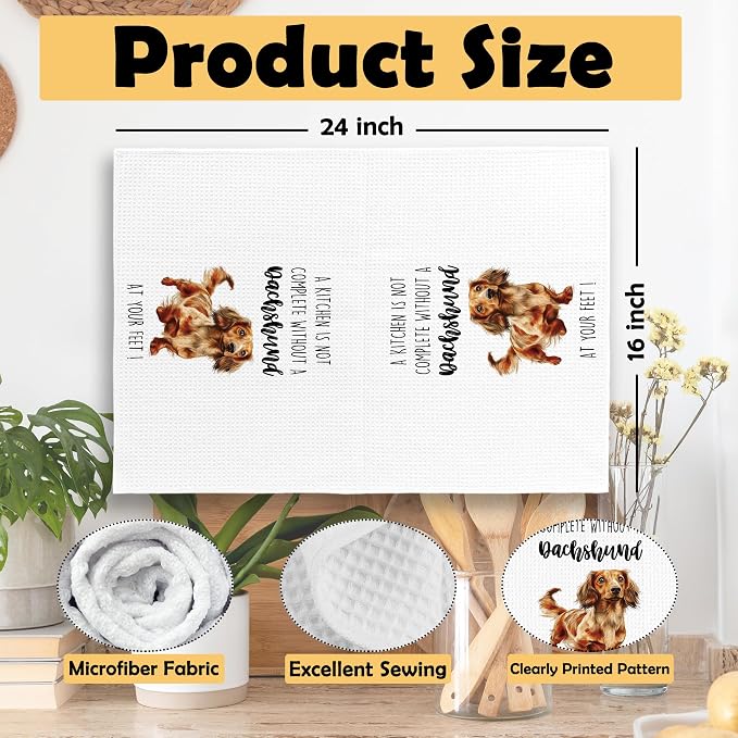 Dachshund Dog Kitchen Towels Set of 2, Funny Dog Kitchen Decor, Dogs Gifts for Women Men Hand Towel, Pet Owner Gift Decorative Tea Towels Dish Towel 16x24 Inch