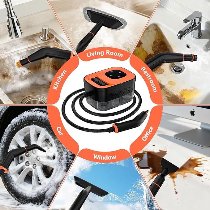 Steam Cleaner, Portable Steamer for Cleaning with 16pcs Accessories, 6-Level Adjustable, 15s Heat-Up, Handheld Steam Cleaner for Home, Tile, Grease, Dirt, Grout, Car Detailing