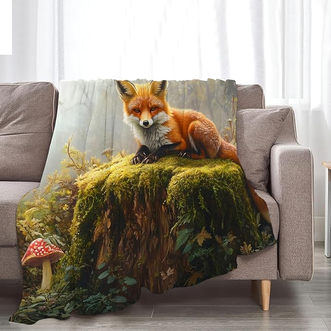 Tijuboni Fox Throw Blanket Fox Gifts for Girls Boys Women Men Kids Adults Soft Flannel Fleece Blanket for Couch Sofa Bed Home Decor 60"x80"