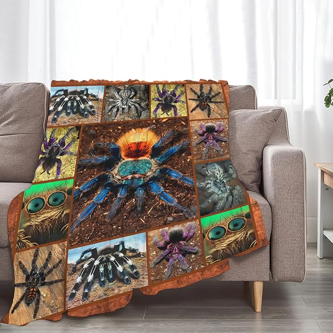 Tijuboni Tarantula Spider Throw Blanket Spider Gifts for Boys Men Girls Women Kids Adults Soft Flannel Fleece Blanket for Couch Sofa Bed Home Decor 60"x80"