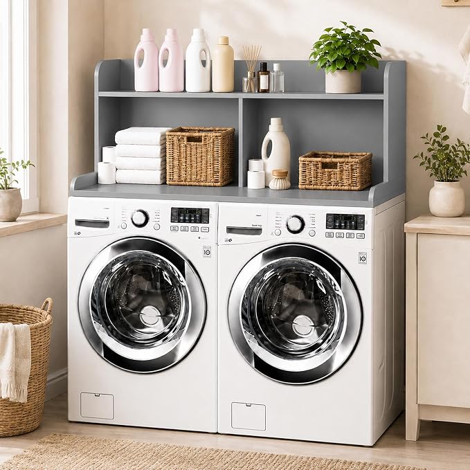 Royxen Laundry Countertop with 20“ Shelf Universal Fit, Washer and Dryer Countertop with Storage Space, Gray