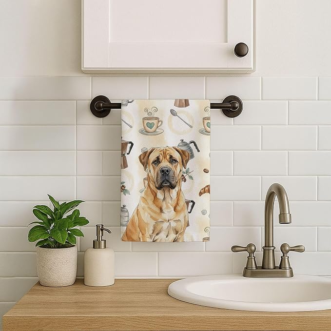 Caroline's Treasures Fawn Boerboel Coffee Bar Kitchen Towel Velour Plush Front and Cotton Loop Back Machine Washable