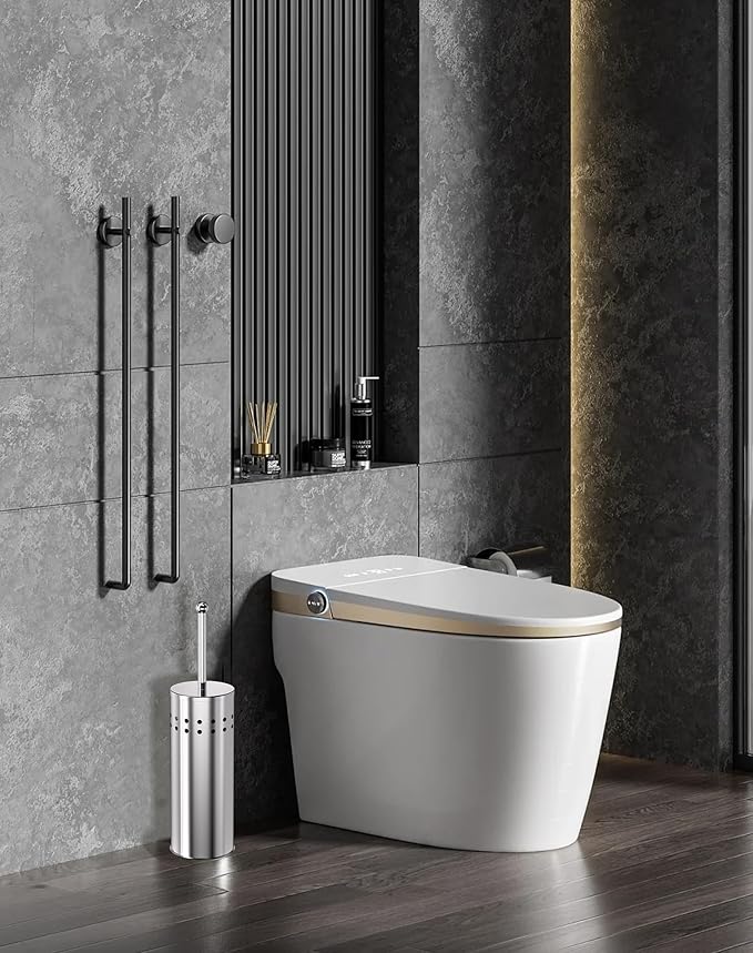 DOWRY Anti-Hand Off Toilet Plunger with Holder for Bathroom,Powerful Efficient Force Suction Cup,Heavy Duty, Deep Cleaning Chrome