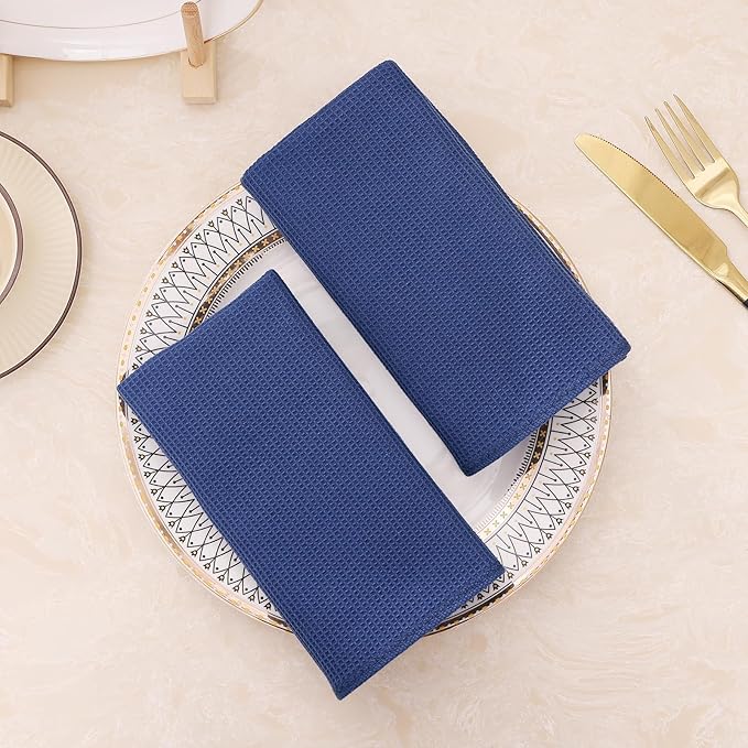 Homaxy 100% Cotton Waffle Weave Dish Cloths - 24 Pack Soft and Absorbent Dish Towels - 12 x 12 Inches Quick Dry Dish Rags - Navy Blue