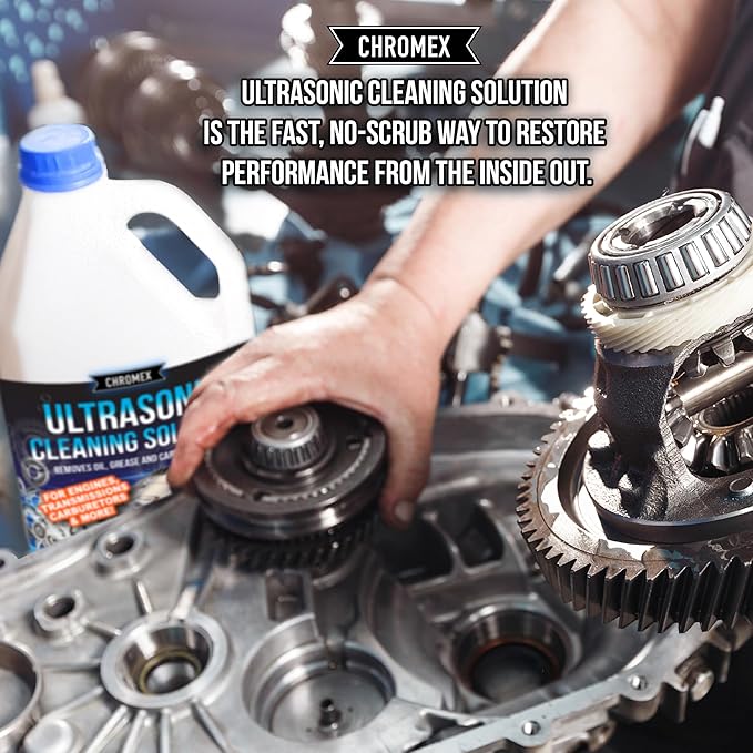 Chromex Ultrasonic Carburetor & Engine Parts Cleaning Solution - Concentrated Degreaser for Aluminum, Brass & Steel - 1 Gallon