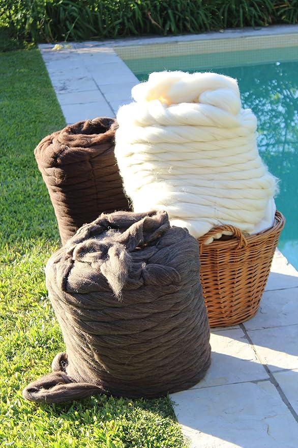 Natural Wool Bulk roving, 2 lb. Best Wool for Spinning, arm Knitting, Felting, Chunky Blankets and Tapestry. Natural Colors, un-Dyed. (Mocha, 2 lb)