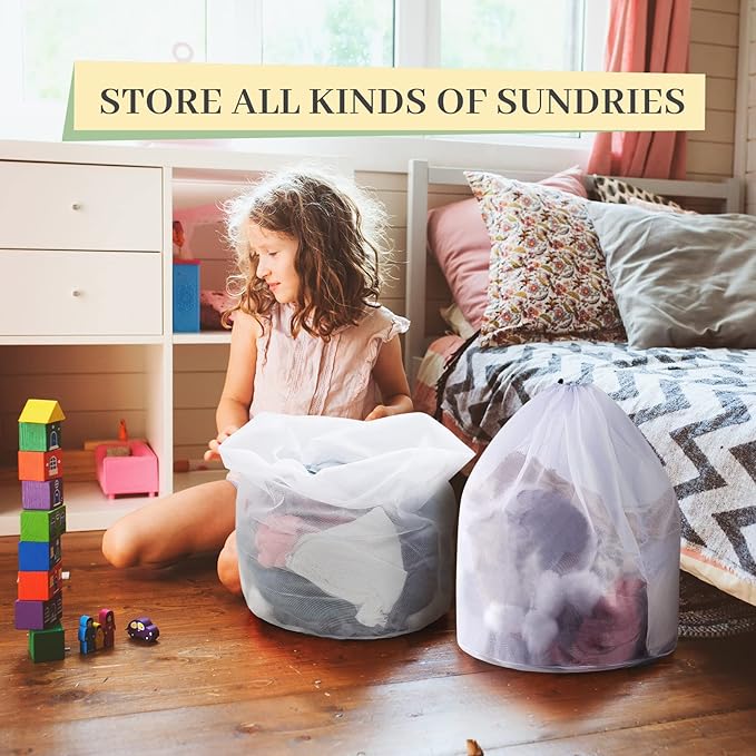 24 Pcs 24 * 32 Inches Fine Mesh Laundry Bag with Drawstring Large Heavy Duty Mesh Bag Machine Washable Sheet Drawstring Net for Delicates College Dorm