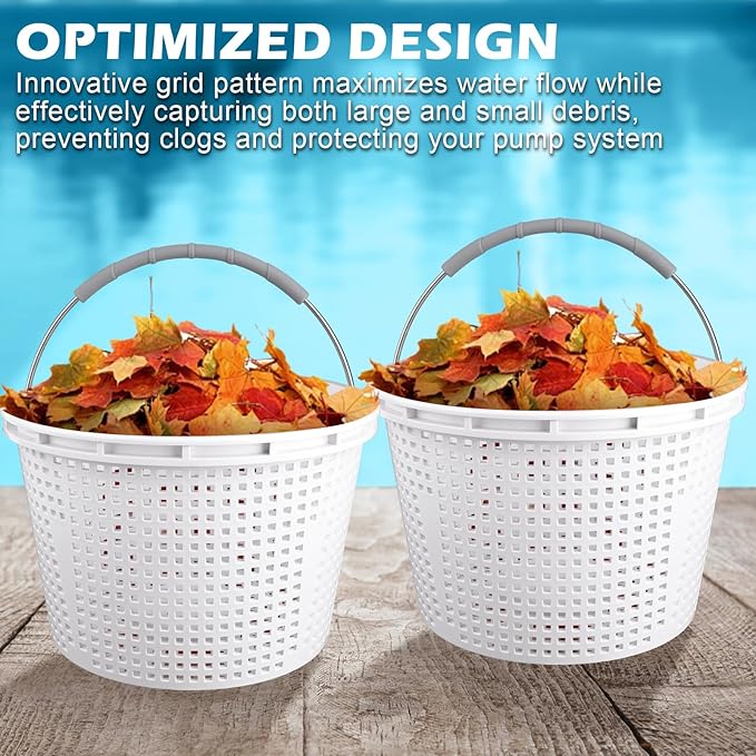 Pool Skimmer Basket for Inground Pool Compatible with Pentair U-3 Skimmer Basket 08650-0007 and Hayward SP1070 Pool Basket Stainless Steel Handle Rubber Grip & Built in Weighting White 4 Pack